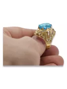 Aquamarine 8K жълто злато Пръстен Винтидж крафт vrc031x-aq Art Deco Руски стил СССР, съветски